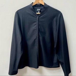 Eileen Fisher Black Viscose Stretch Full Zip Jacket Mock Collar Sz xl